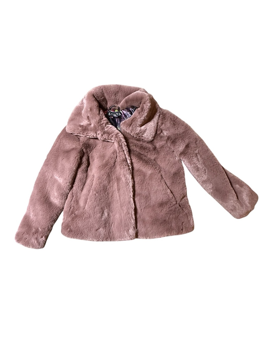 Nanette Lepore Mauve Faux Fur Plush Statement Jacket Small Pink Mob Wife Y2K